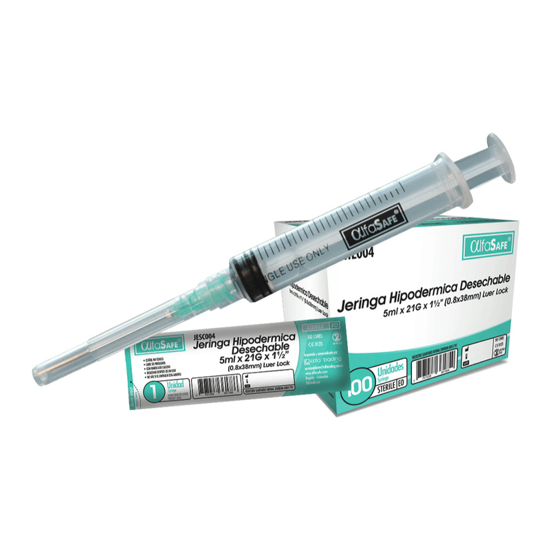 Jeringa Hipodérmica Desechable 5ml x 21G x 1½" - AlfaSafe