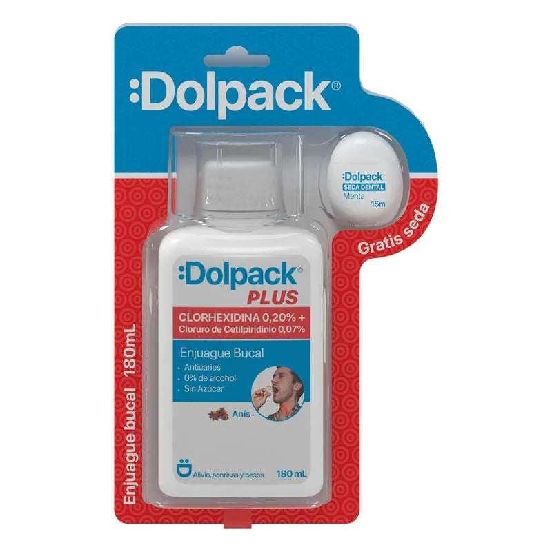 Dolpack Plus Enjuague Bucal 180ml + Seda Dental Menta 15m Gratis