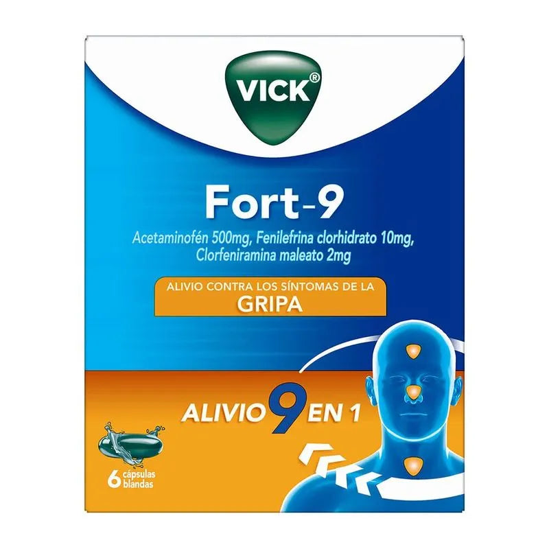 Vick Fort-9 - Antigripal  Cápsulas Blandas (Alivio 9 en 1)