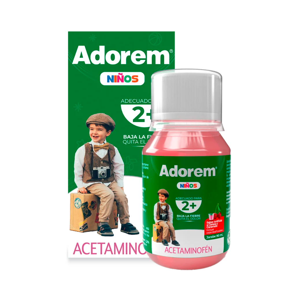 Adorem Niños 2+ Acetaminofén Jarabe 90ml - Sabor Cereza y Caramelo