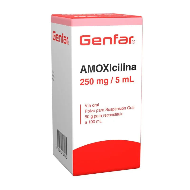 Amoxicilina 250mg/5mL Genfar - Suspensión Oral 100mL