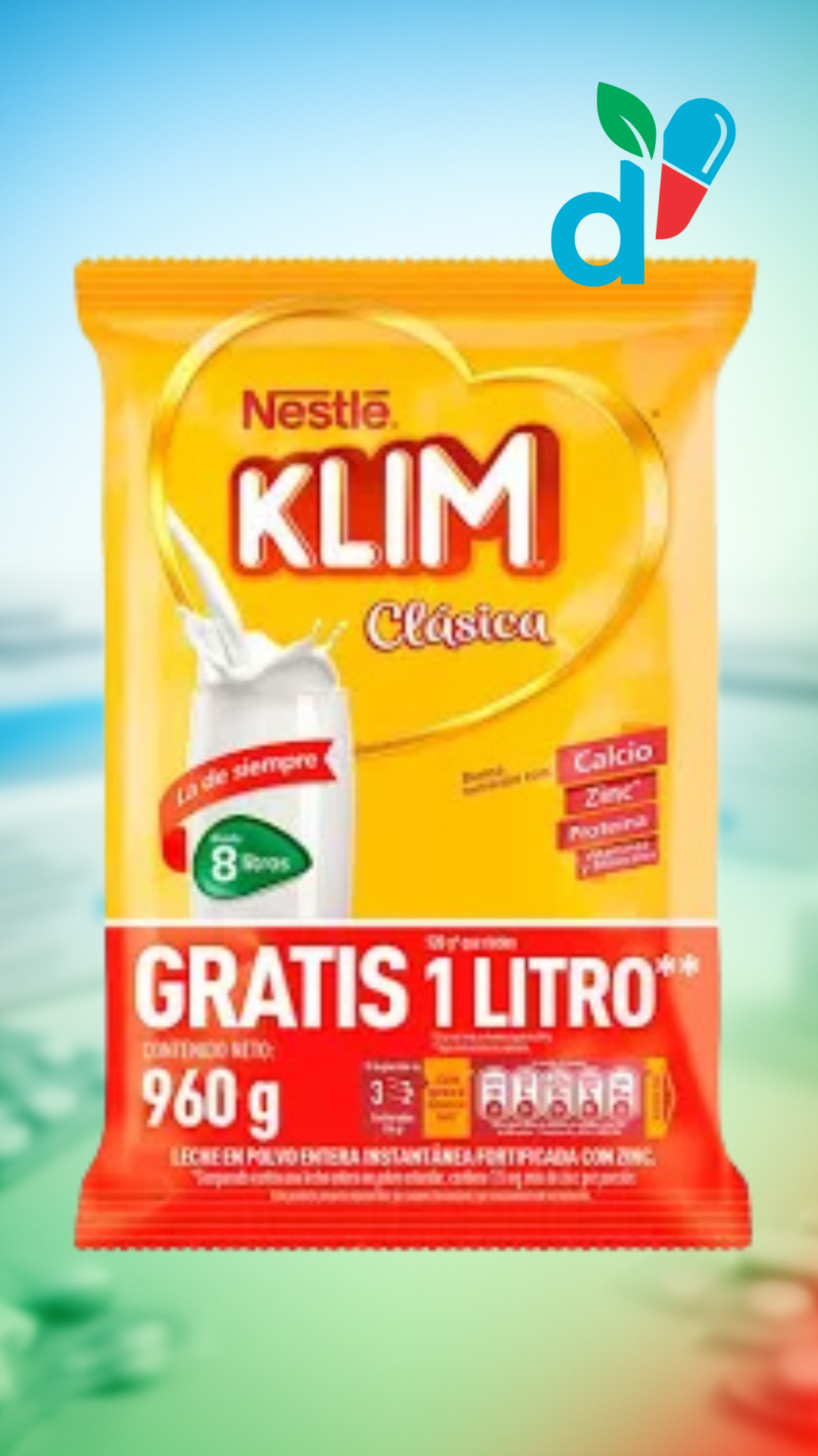 Klim Clásica Nestlé - 960g + Gratis 1 Litro