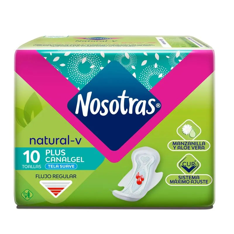 Nosotras Natural-V Plus Canal Gel - Toallas Higiénicas x 10 Unidades